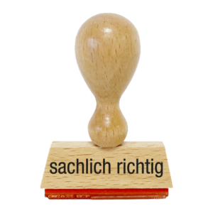 W019 Bürostempel "sachlich richtig", Holzstempel 40 x 10 mm