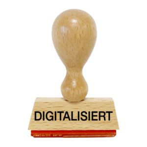 W021 Bürostempel "Digitalisiert", Holzstempel 50 x 10 mm